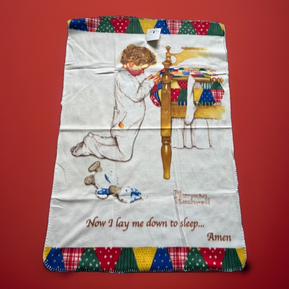 Norman Rockwell Boys Town Fleece Throw Blanket  "Now I Lay Me Down To Sleep" NEW